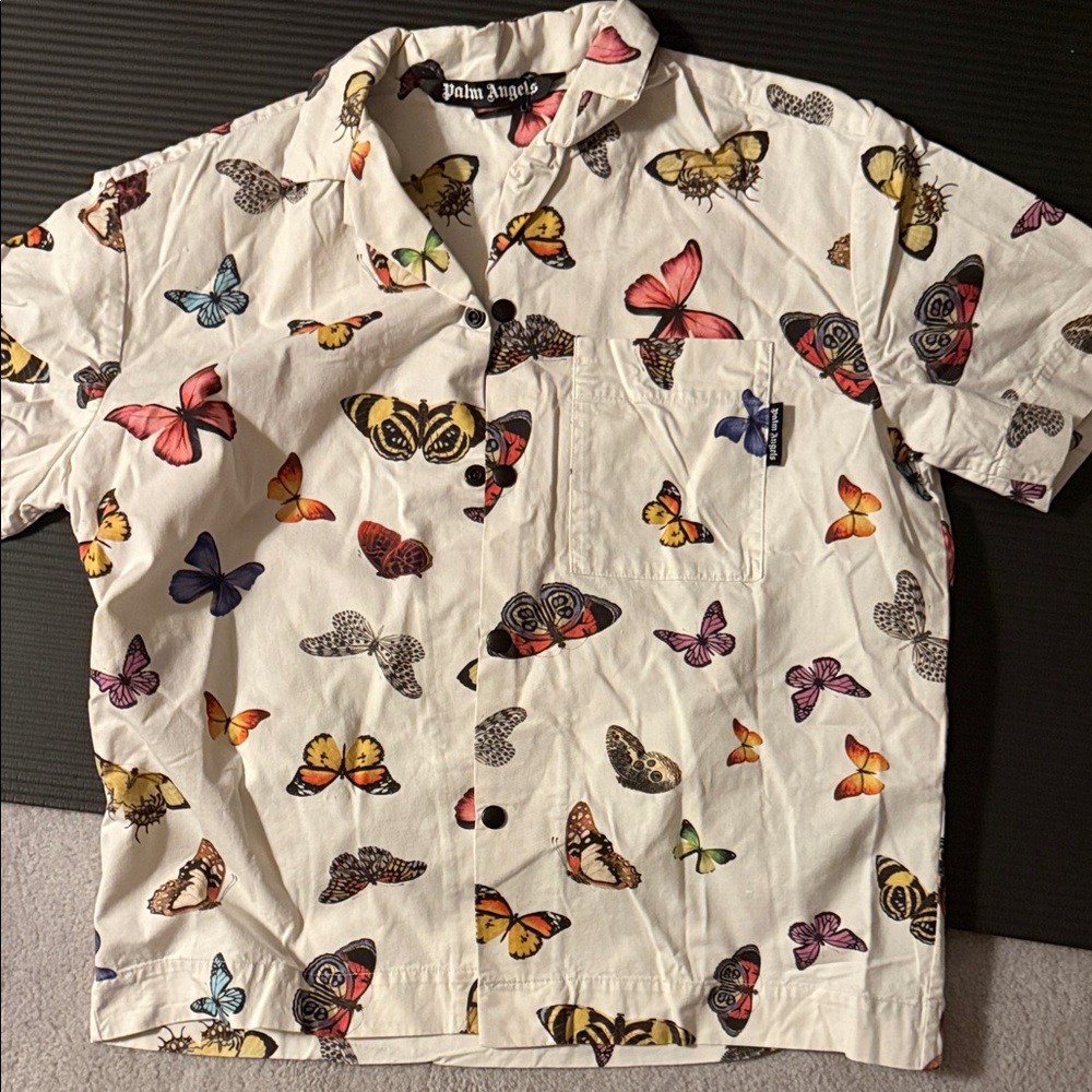 Palm Angels Men's Multicolor Butterfly Print Shirt